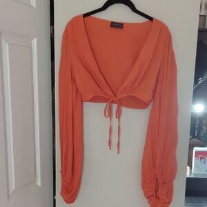 White Fox Boutique Orange Cropped Tie-Front Blouse